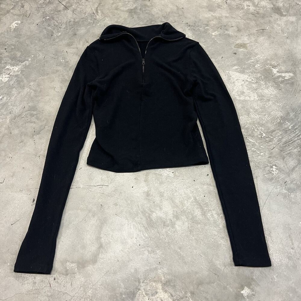 Alice + Olivia Base Women’s Long Sleeve Black Quarter Zip Crop Top Size XS